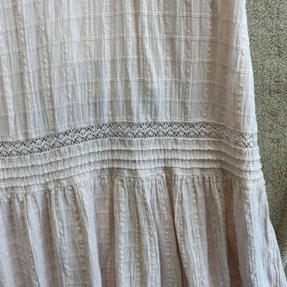 Aerie Sz M Pink Maxi Dress Babydoll‎ Halter Gauze Cotton Tiered EUC